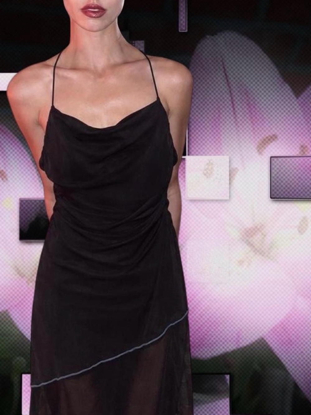 Minimalist Black Slip Dress with Draped Cowl Neck #urbanoutfitters